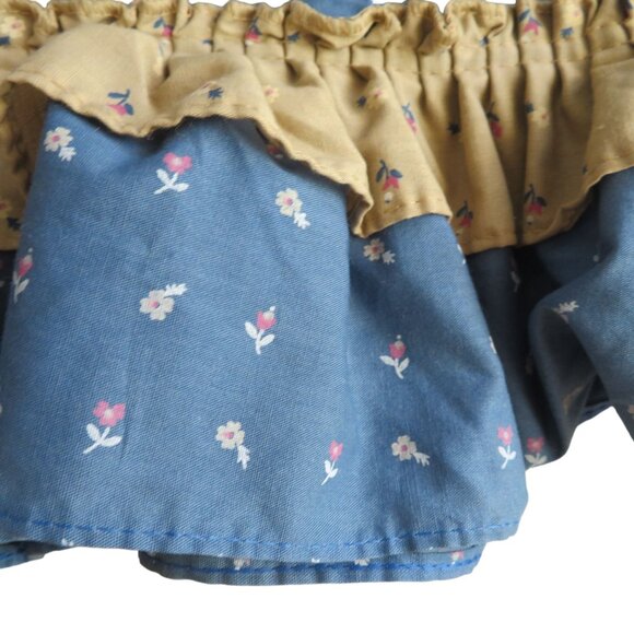 Vintage 70s Curtain Panel (1) Flower Blue Brown Ruffle 17" x 66" USA Made - Picture 5 of 8